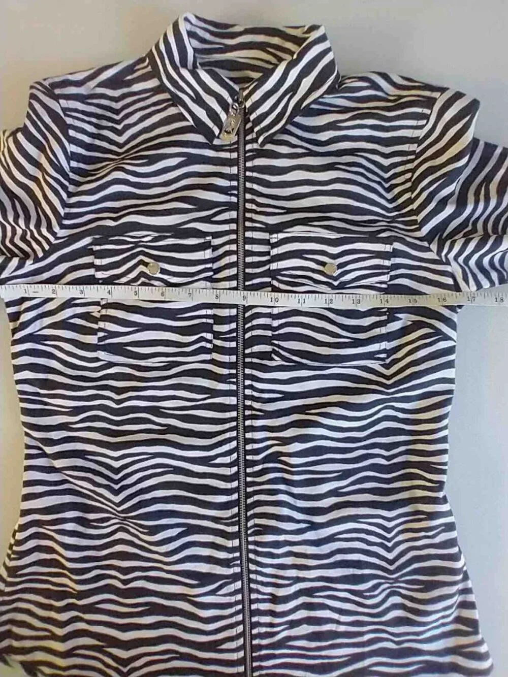 Michael Kors Zebra Print Zip-Front Roll-Tab Utility Lightweight Blouse XS